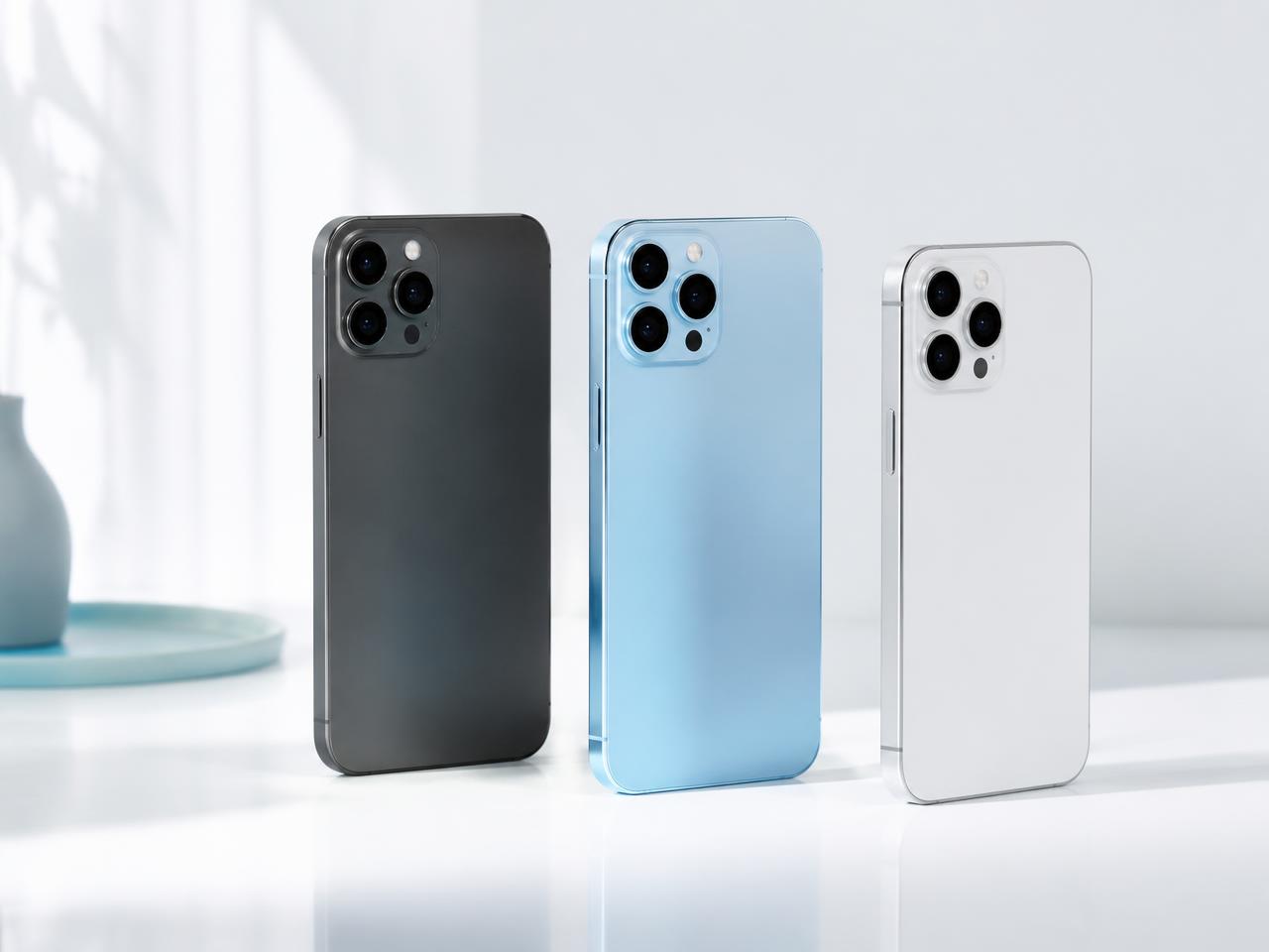 Smartphone nuovi e usati esposti su superficie bianca